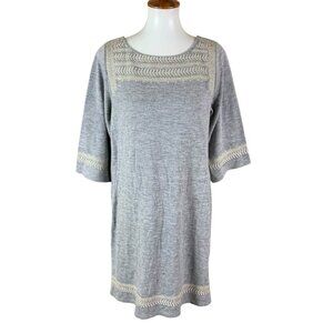 Edme And Esyllte Gray Embroidered Knit Shift Dress L Boho Minimalist Cottagecore